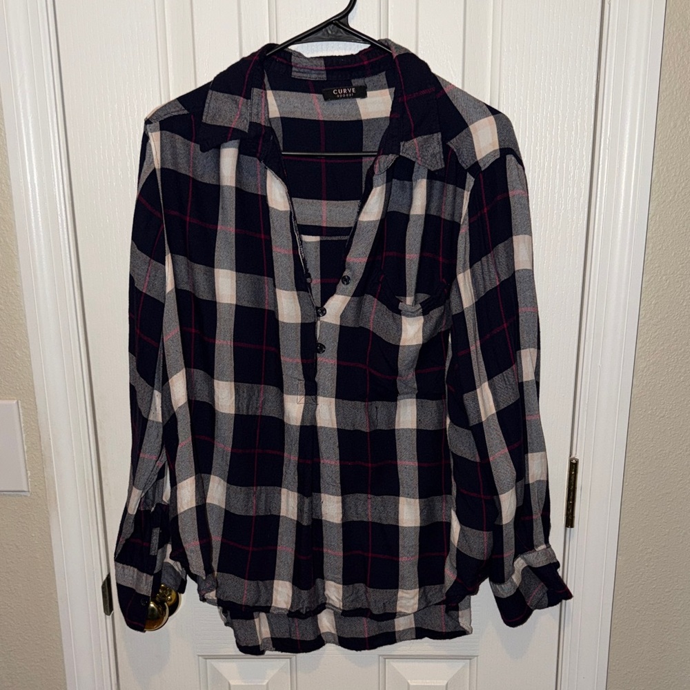 Cato Black and White Plaid Button Down Shirt
